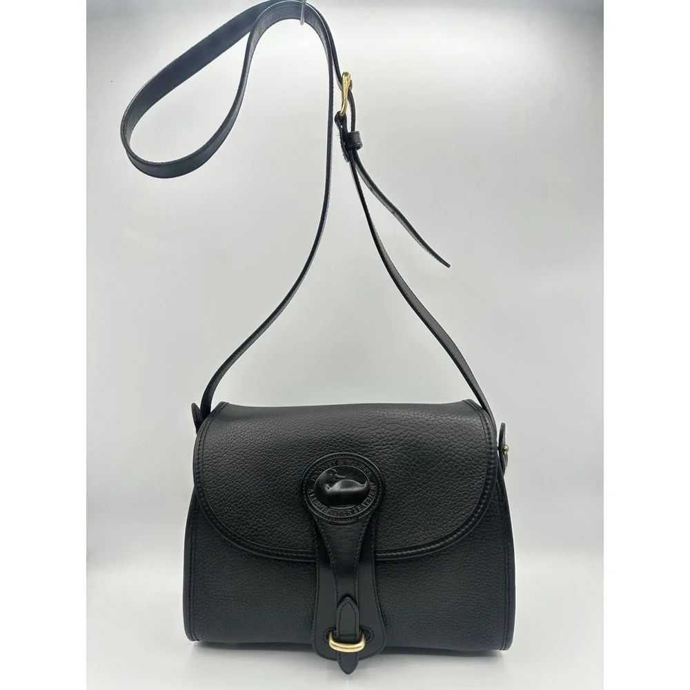 Vintage Dooney & Bourke AWL Essex Crossbody Bag Black Leather Gold Hardware